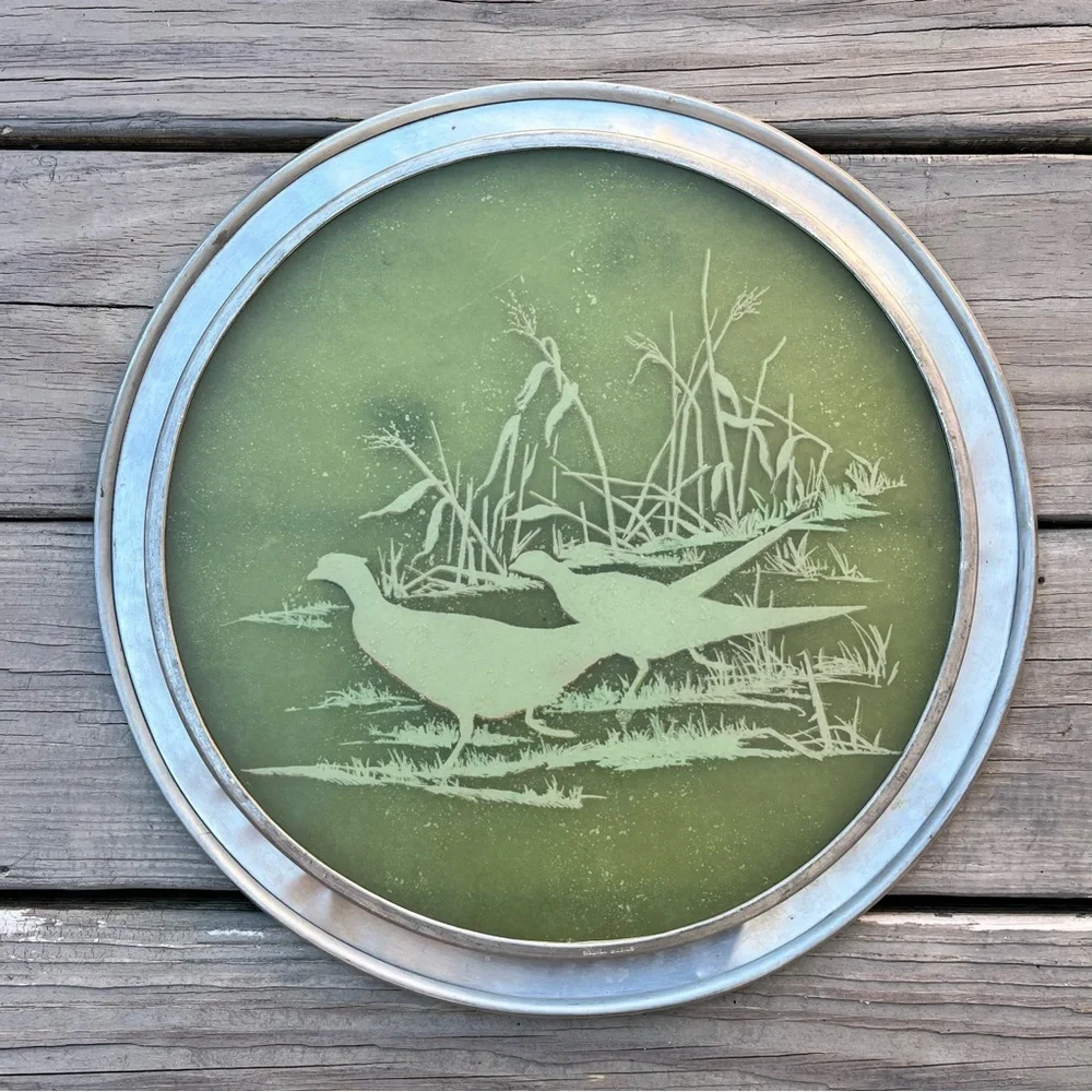 Vintage Stieff Pewter Platter Tray Wildlife Duck Pheasant Hunting P70 Pewter